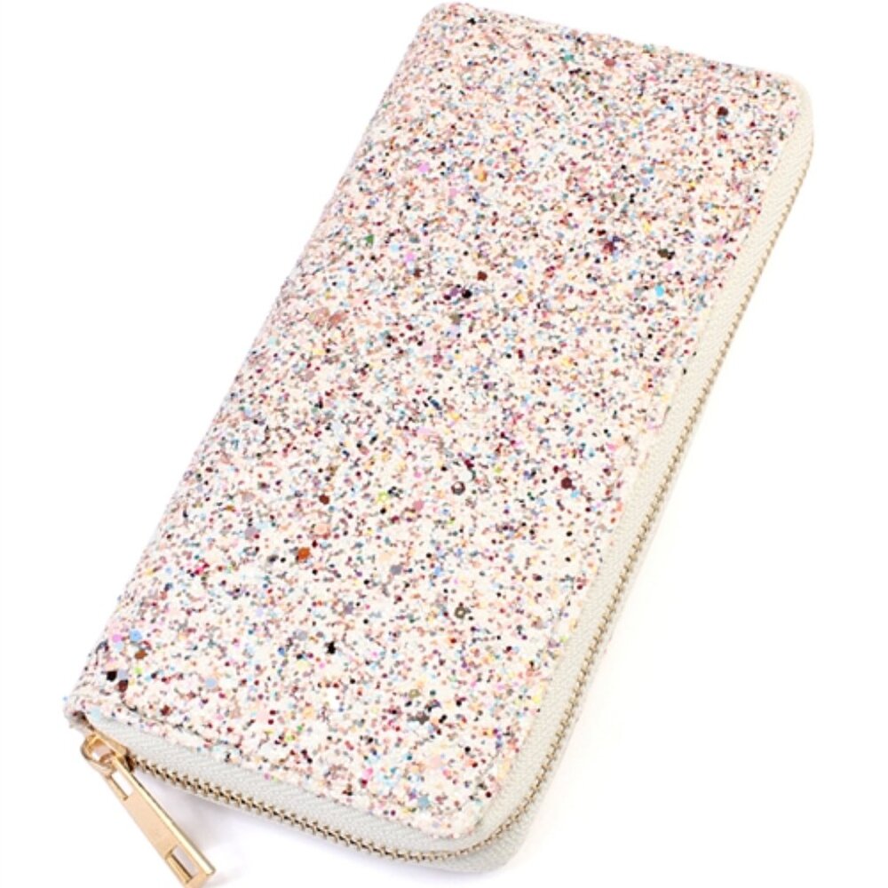 Glitter Puffy Style Sparkle Zip Around Wallet / Clutch Bag in White - NWT